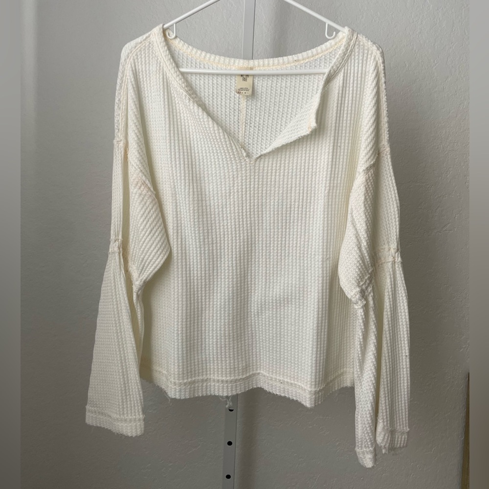 Cream free people waffle knit crop long sleeve